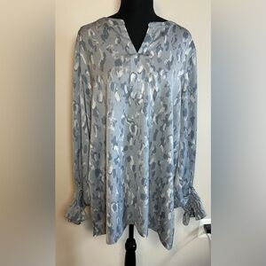 Dennis Basso Elegant Blue Camouflage Abstract Print Blouse Tunic XL Excellent